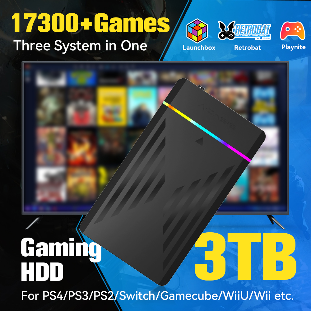 Retro Gaming Kiosk - 3 TB tragbare Gaming-HDD-LaunchBox/Retrobat/Playnite-Retro-Spielekonsole mit 17300+